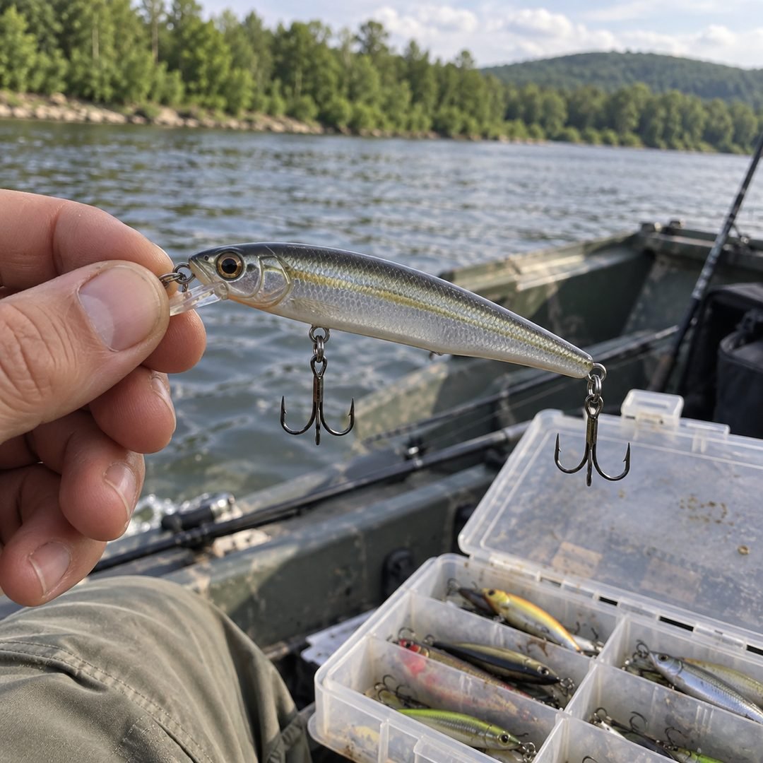 Jerkbait suspending junto à caixa de pesca